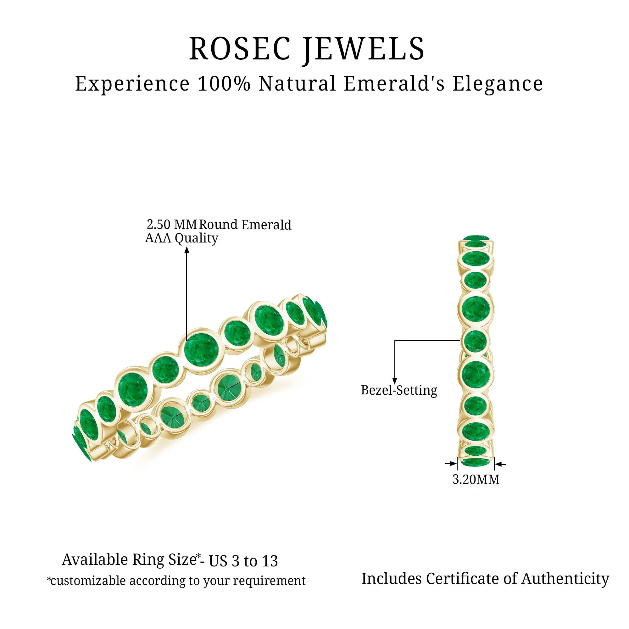 1 CT Emerald Uneven Eternity Ring in Bezel Setting