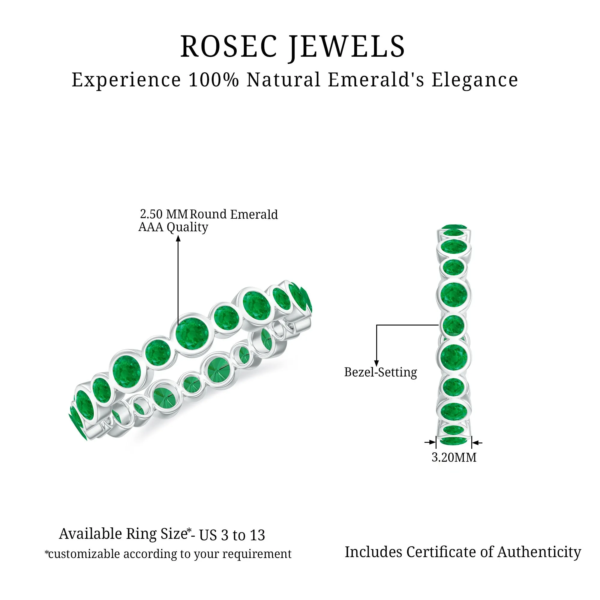 1 CT Emerald Uneven Eternity Ring in Bezel Setting