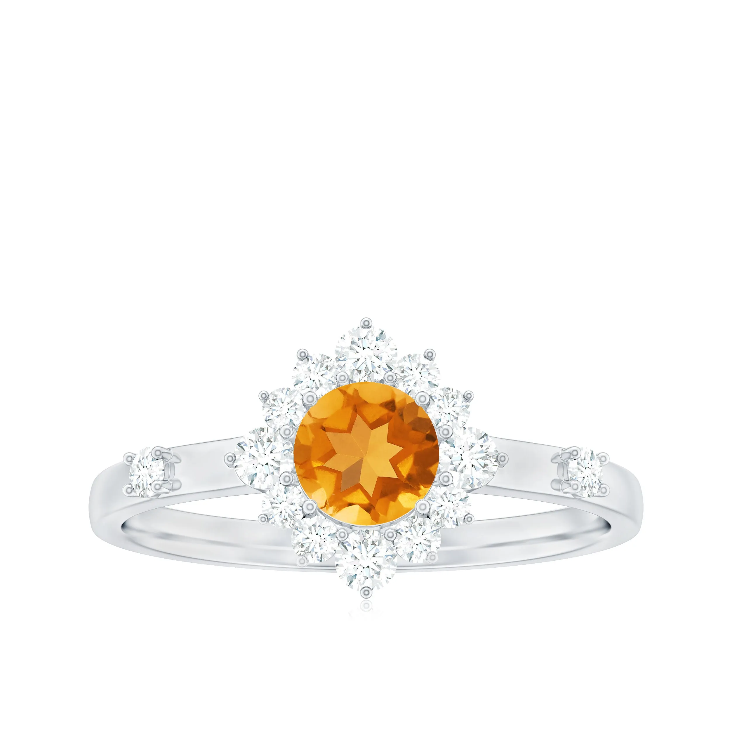 1 CT Round Citrine and Diamond Halo Engagement Ring