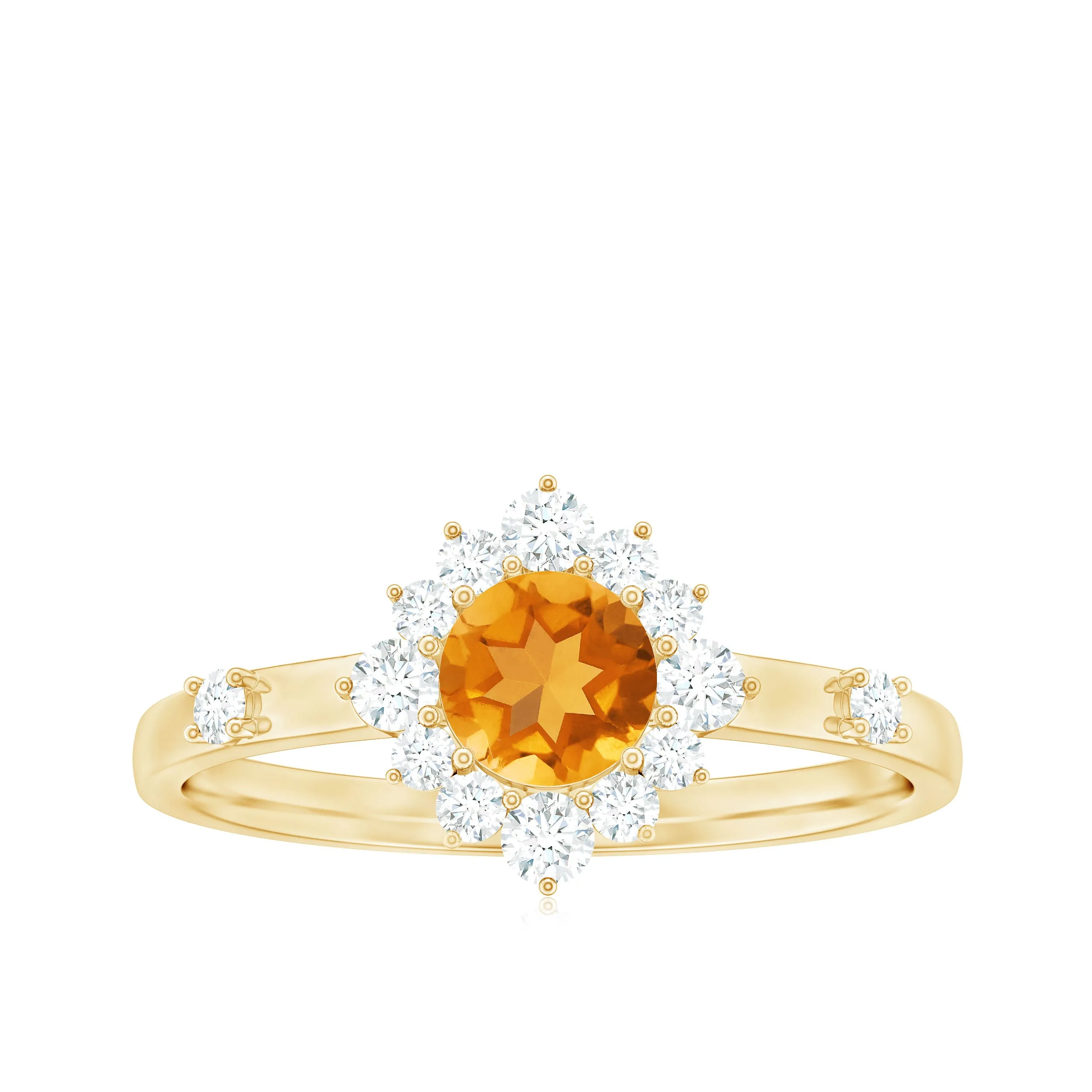 1 CT Round Citrine and Diamond Halo Engagement Ring