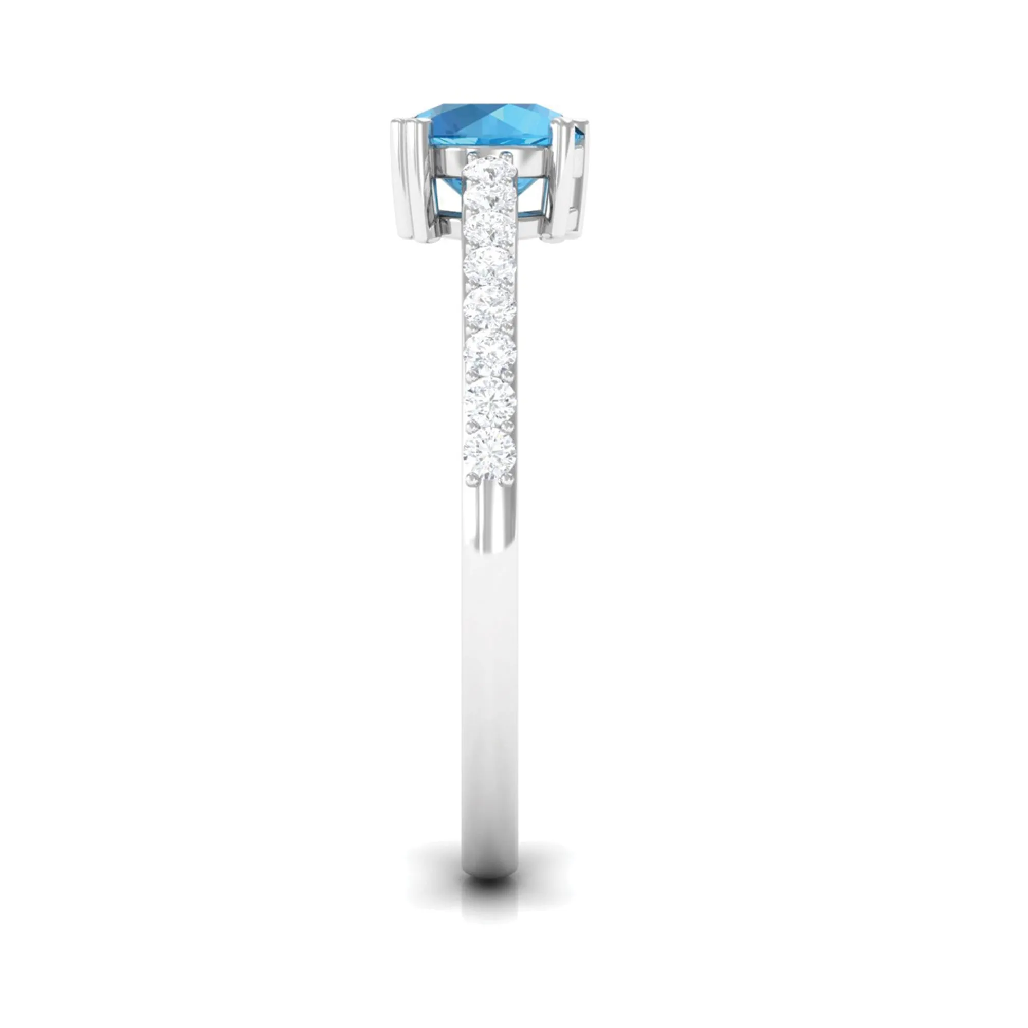 1 CT Swiss Blue Topaz Solitaire Promise Ring with Diamond