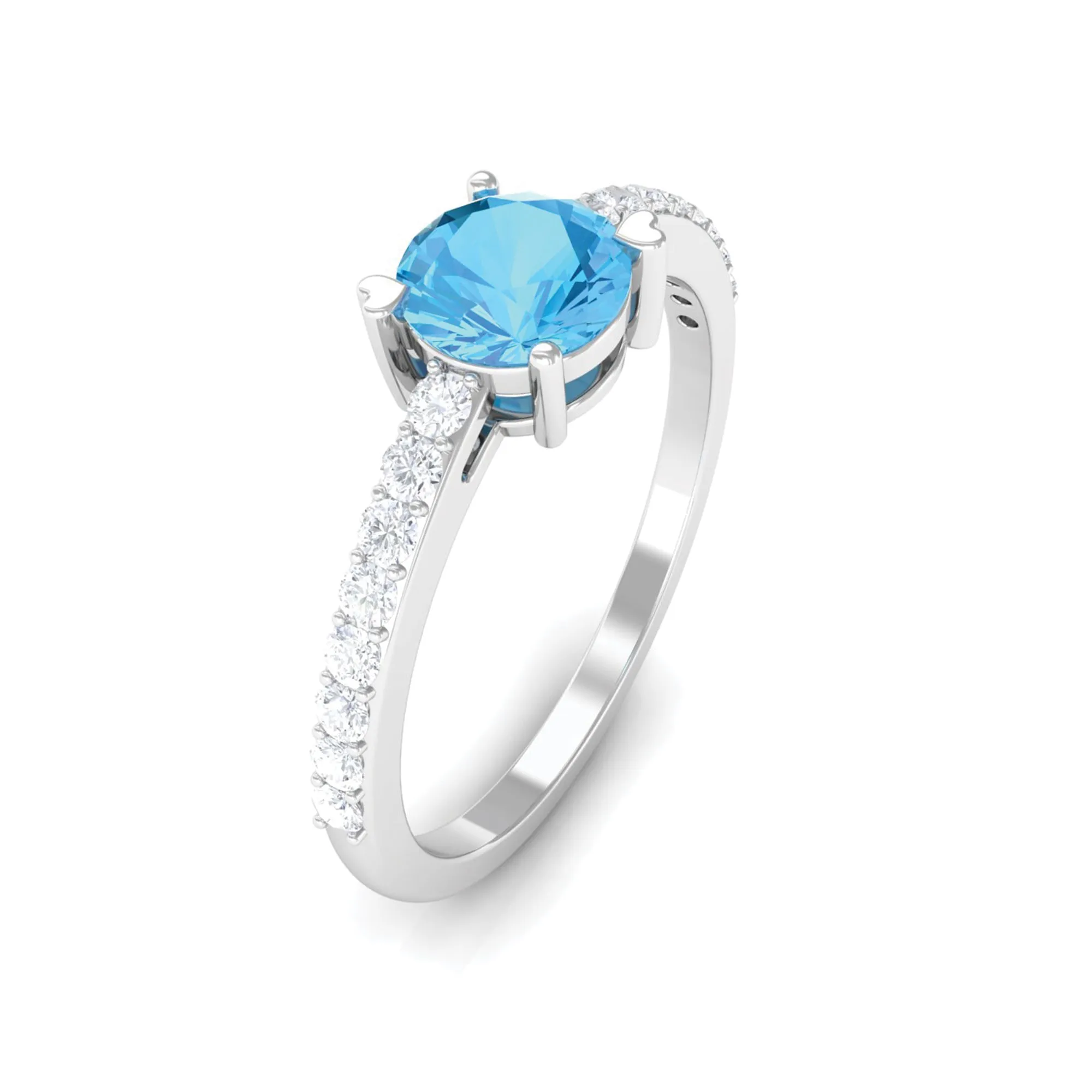 1 CT Swiss Blue Topaz Solitaire Promise Ring with Diamond