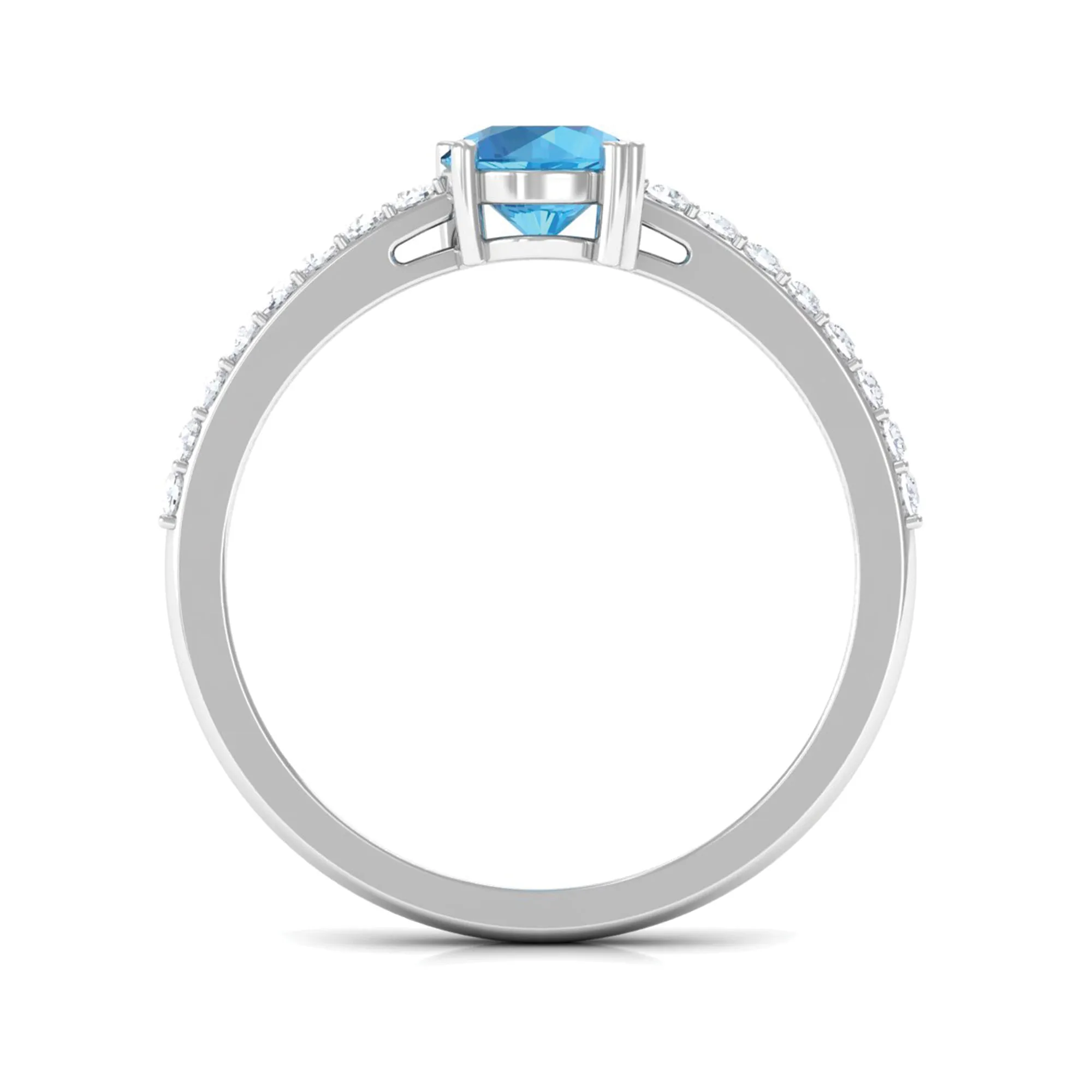 1 CT Swiss Blue Topaz Solitaire Promise Ring with Diamond
