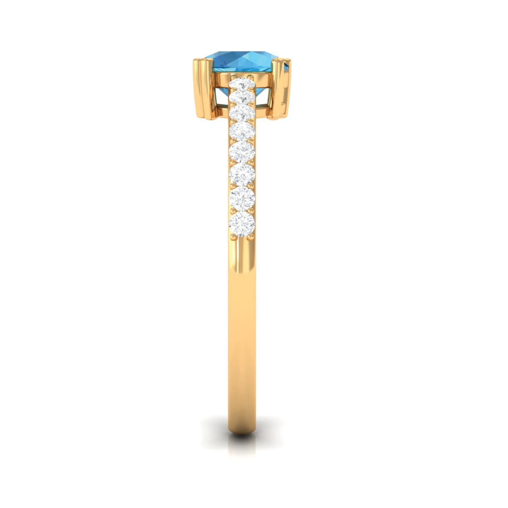 1 CT Swiss Blue Topaz Solitaire Promise Ring with Diamond