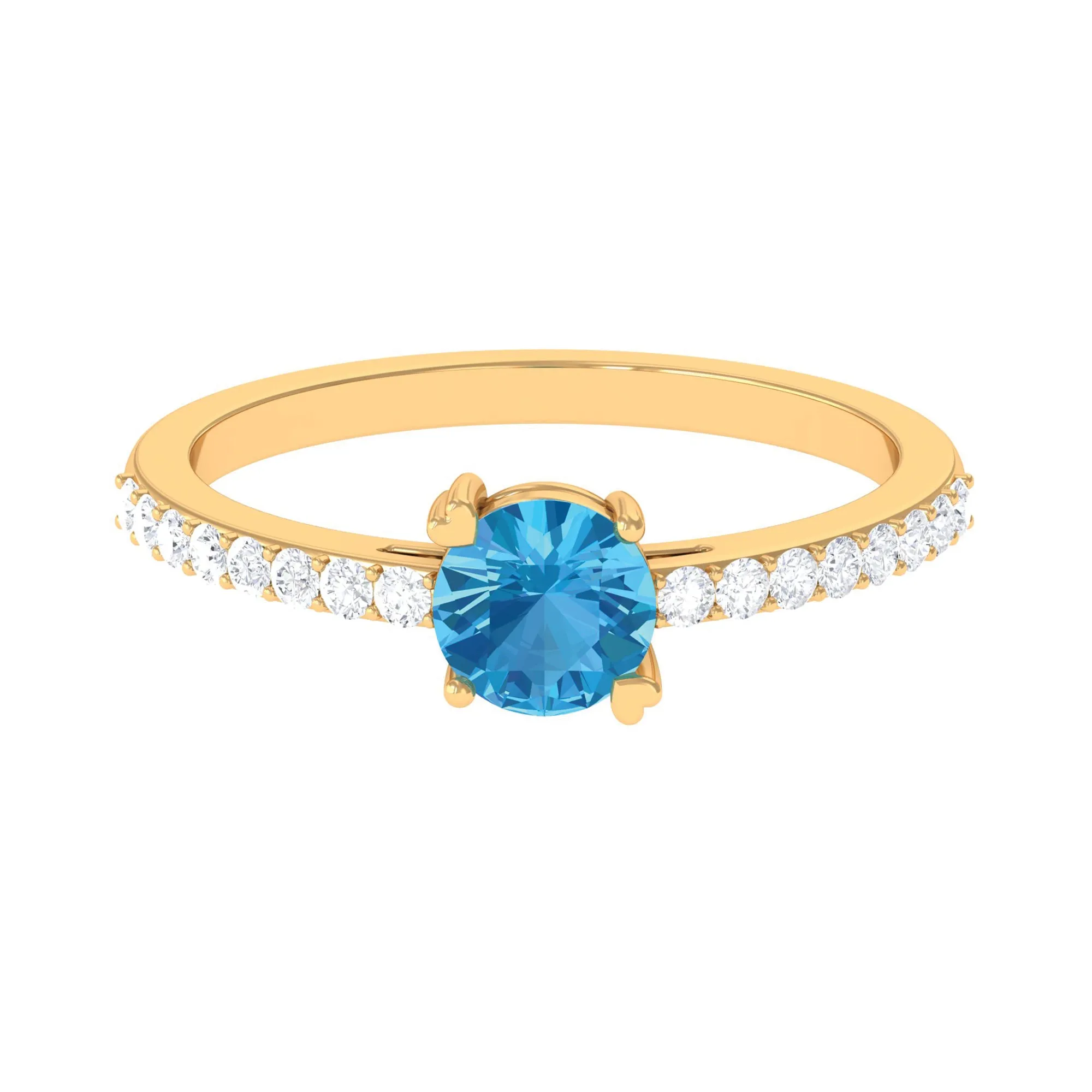 1 CT Swiss Blue Topaz Solitaire Promise Ring with Diamond