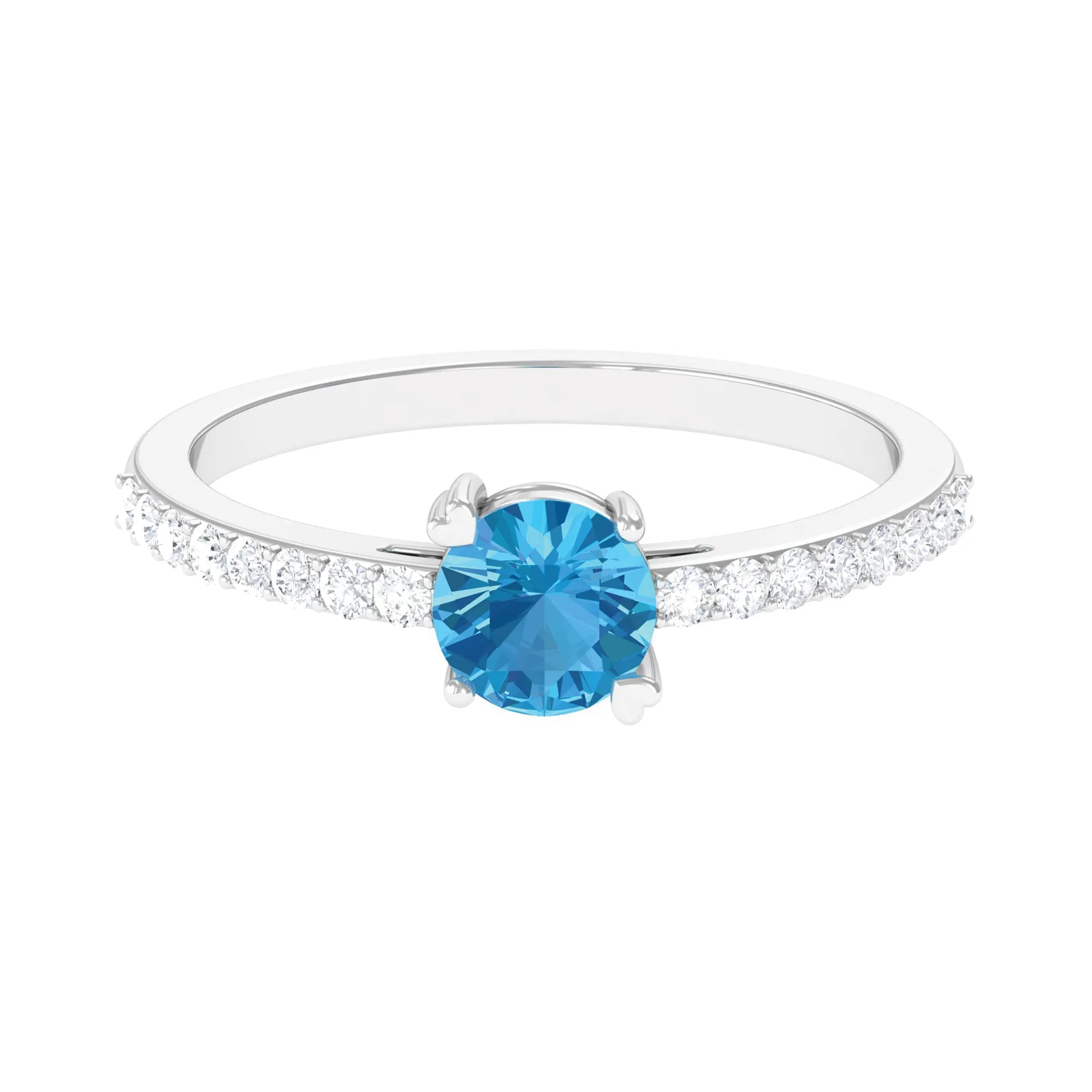 1 CT Swiss Blue Topaz Solitaire Promise Ring with Diamond