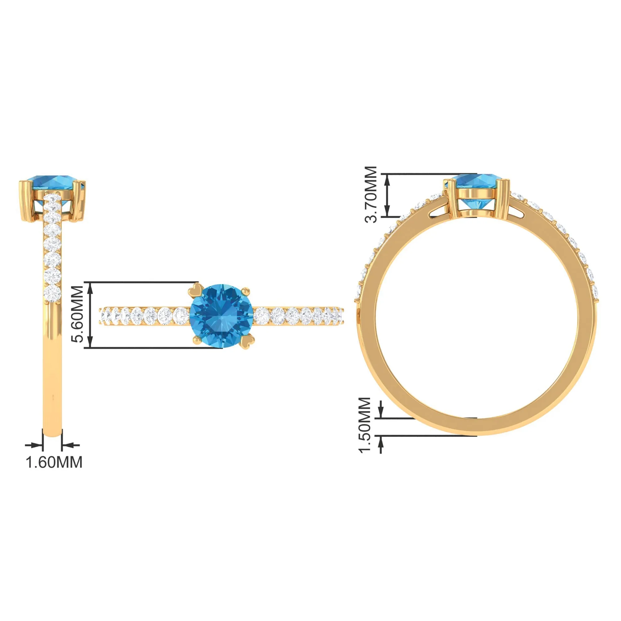 1 CT Swiss Blue Topaz Solitaire Promise Ring with Diamond