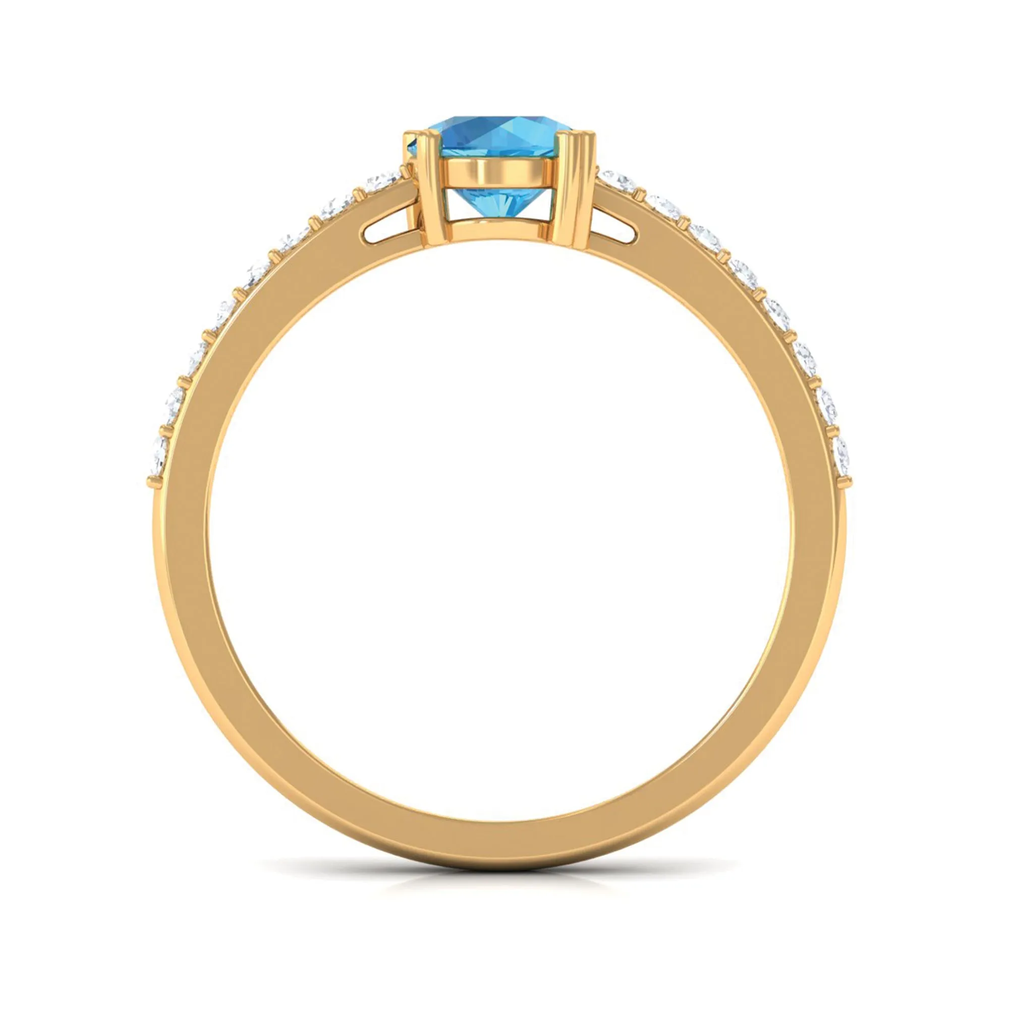 1 CT Swiss Blue Topaz Solitaire Promise Ring with Diamond