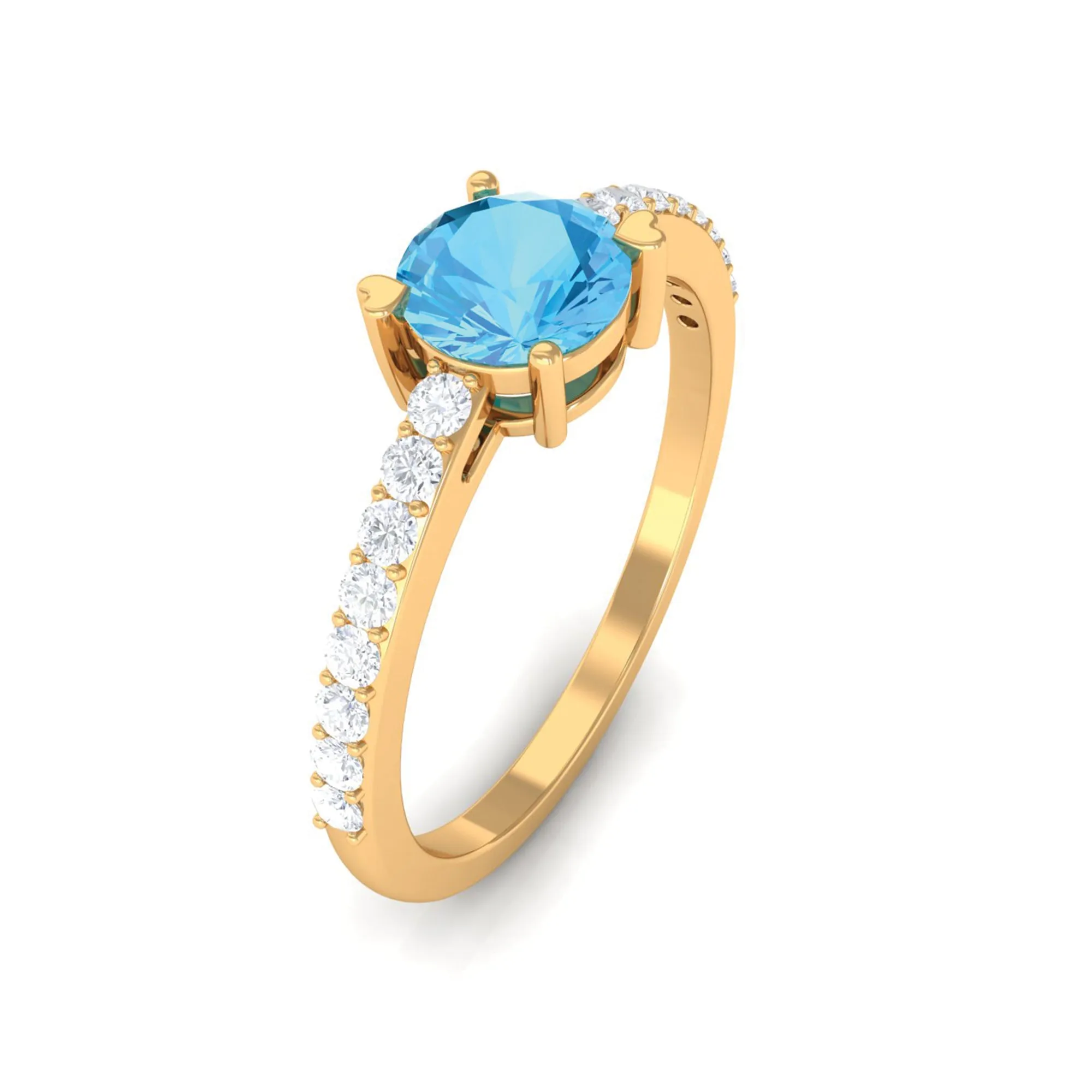 1 CT Swiss Blue Topaz Solitaire Promise Ring with Diamond