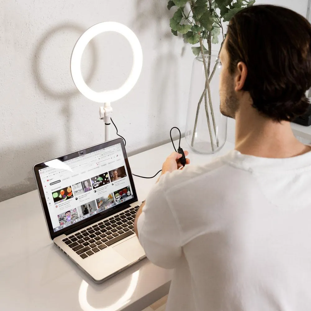 10" White LED Desk Ring Light with Floor Stand - Opaluxe (Bundle)