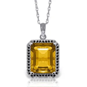14K Solid White Gold Necklace w/ Natural Black Diamonds & Citrine