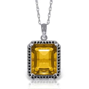 14K Solid White Gold Necklace w/ Natural Black Diamonds & Citrine