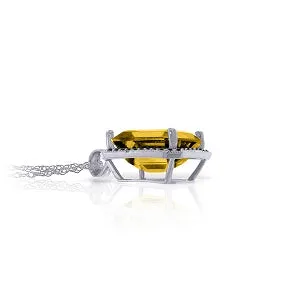 14K Solid White Gold Necklace w/ Natural Black Diamonds & Citrine