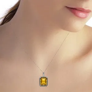 14K Solid White Gold Necklace w/ Natural Black Diamonds & Citrine