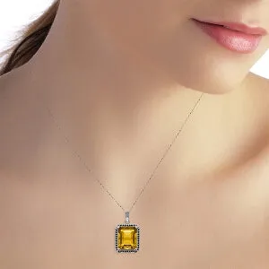 14K Solid White Gold Necklace w/ Natural Black Diamonds & Citrine