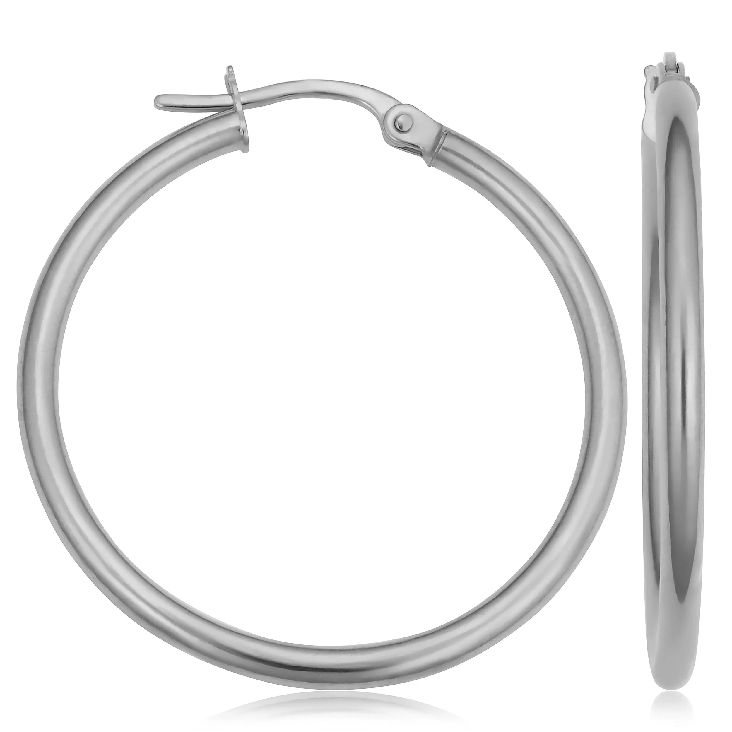 14k White Gold Hoop Earrings (2x25 mm)