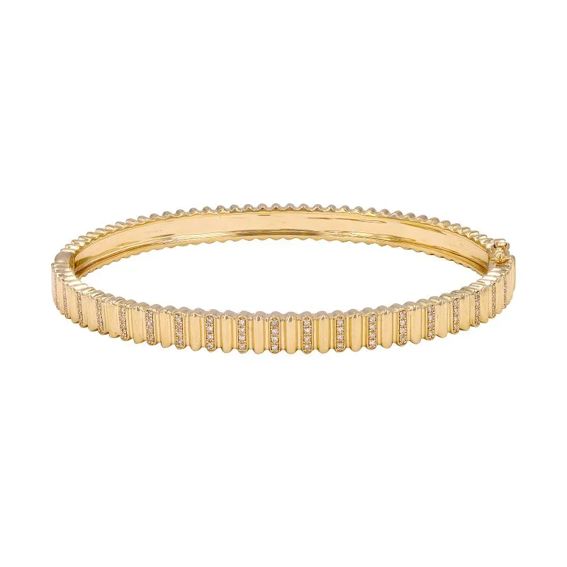 14K Yellow Gold Diamond Pleated Bangle