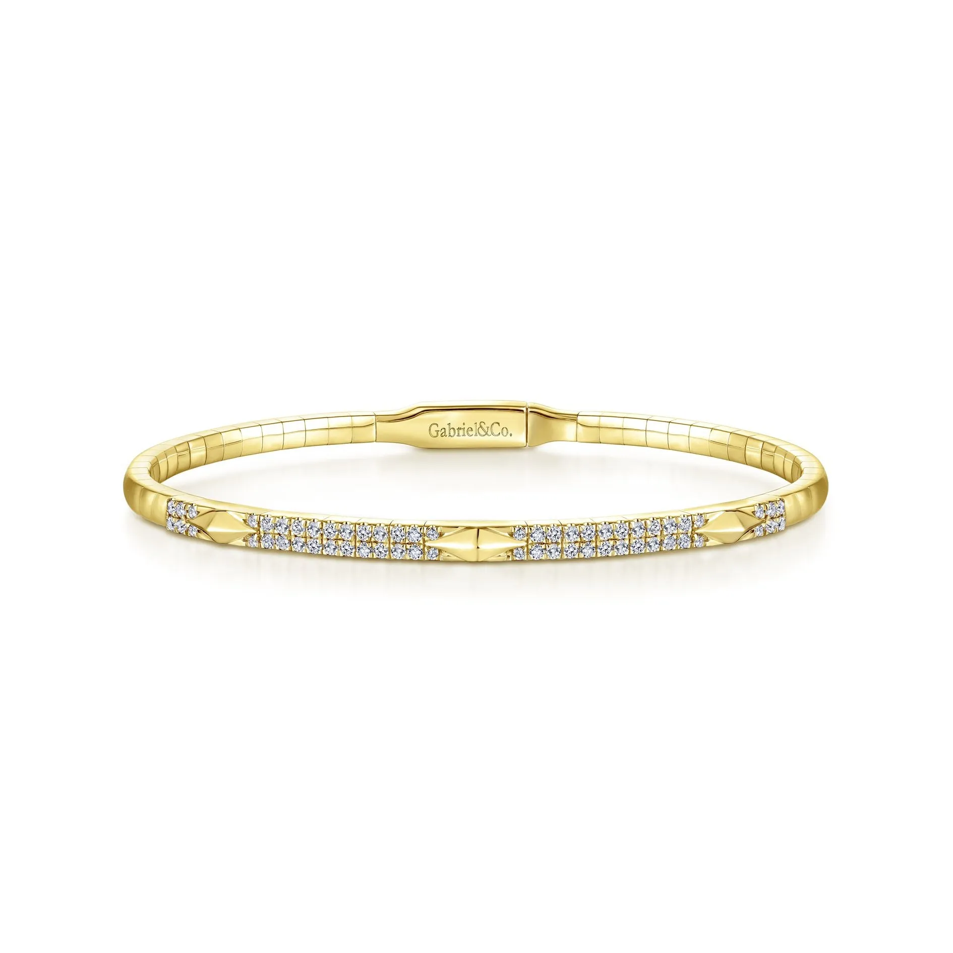 14K Yellow Gold Diamond Pyramid Accent Bangle