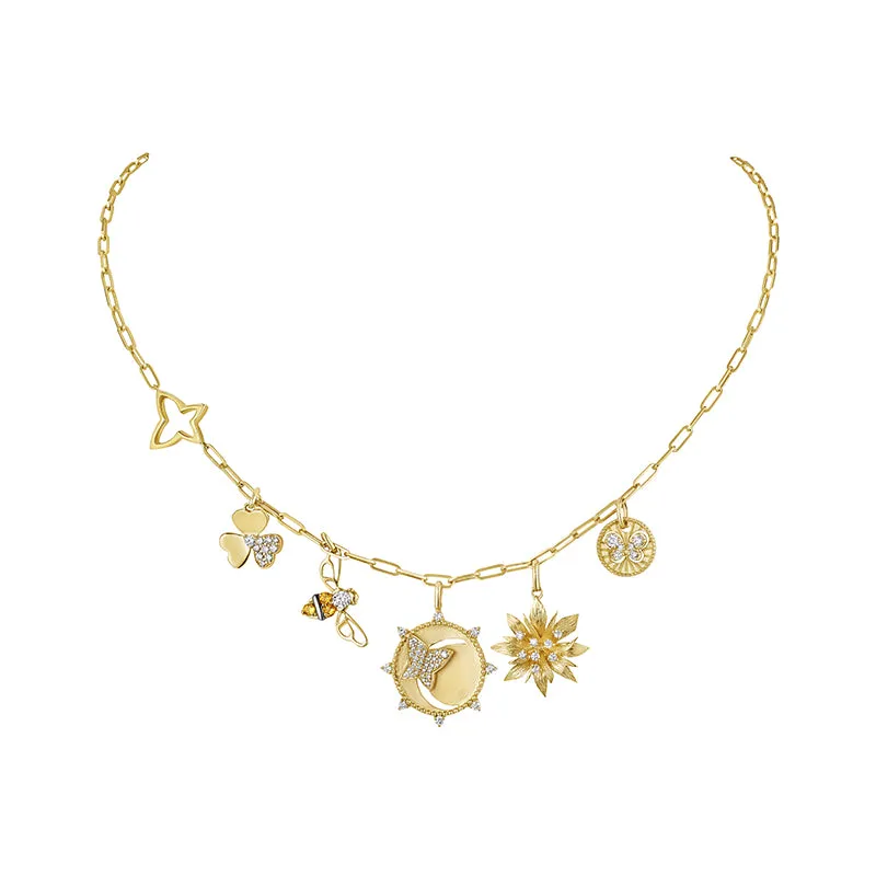 18k Penka Yellow Gold And Black Rhodium Necklace With 0.59 Cts Vs-Gh Diamonds  And Citrine