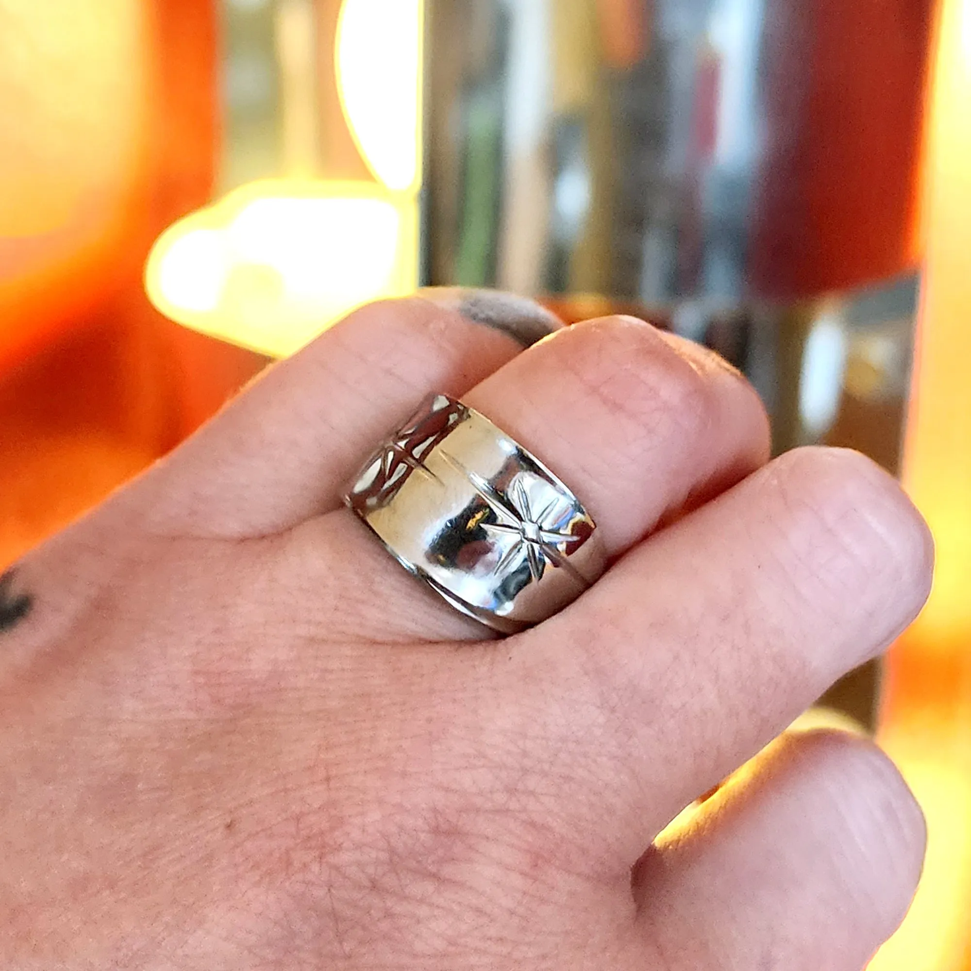 1950's Atomic Starburst Stainless Steel Spoon Ring