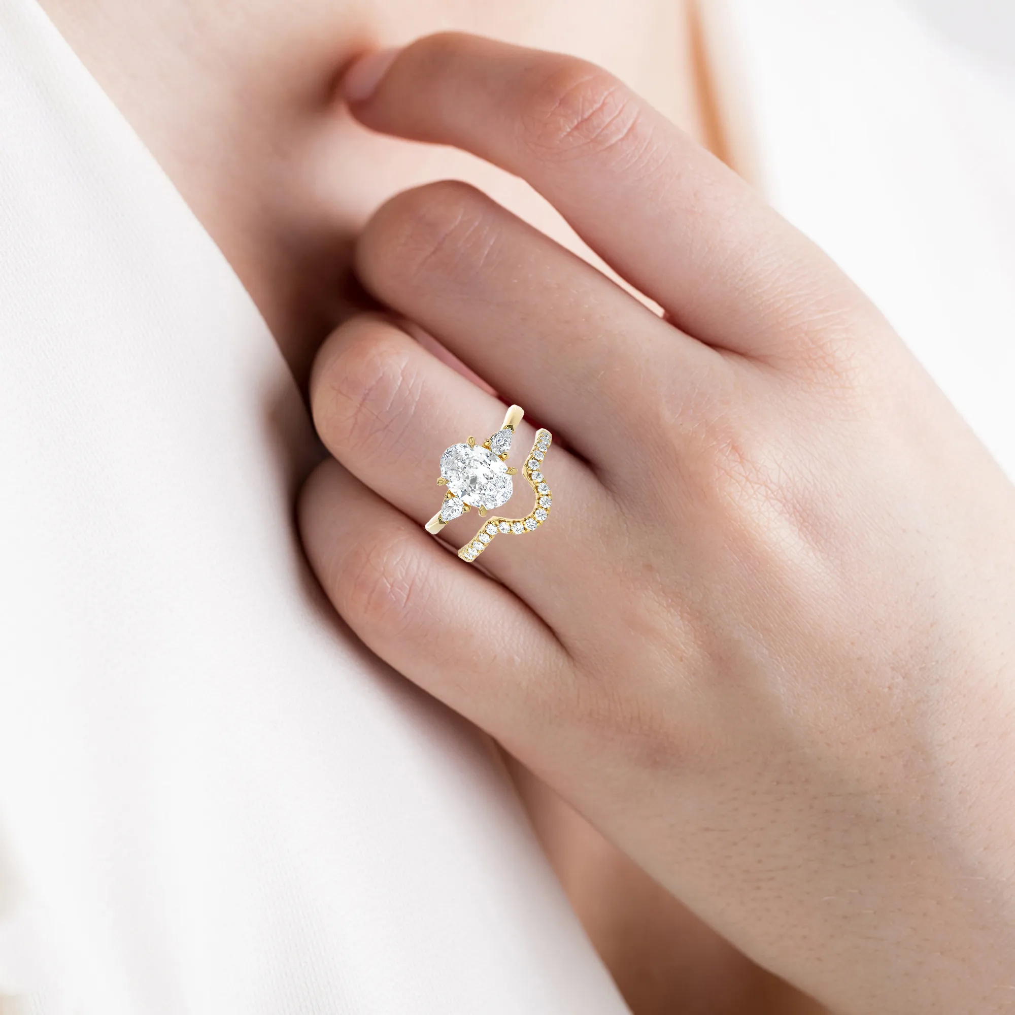 3 ctw Oval Three Stone Lab Grown Diamond Bridal Set Ring