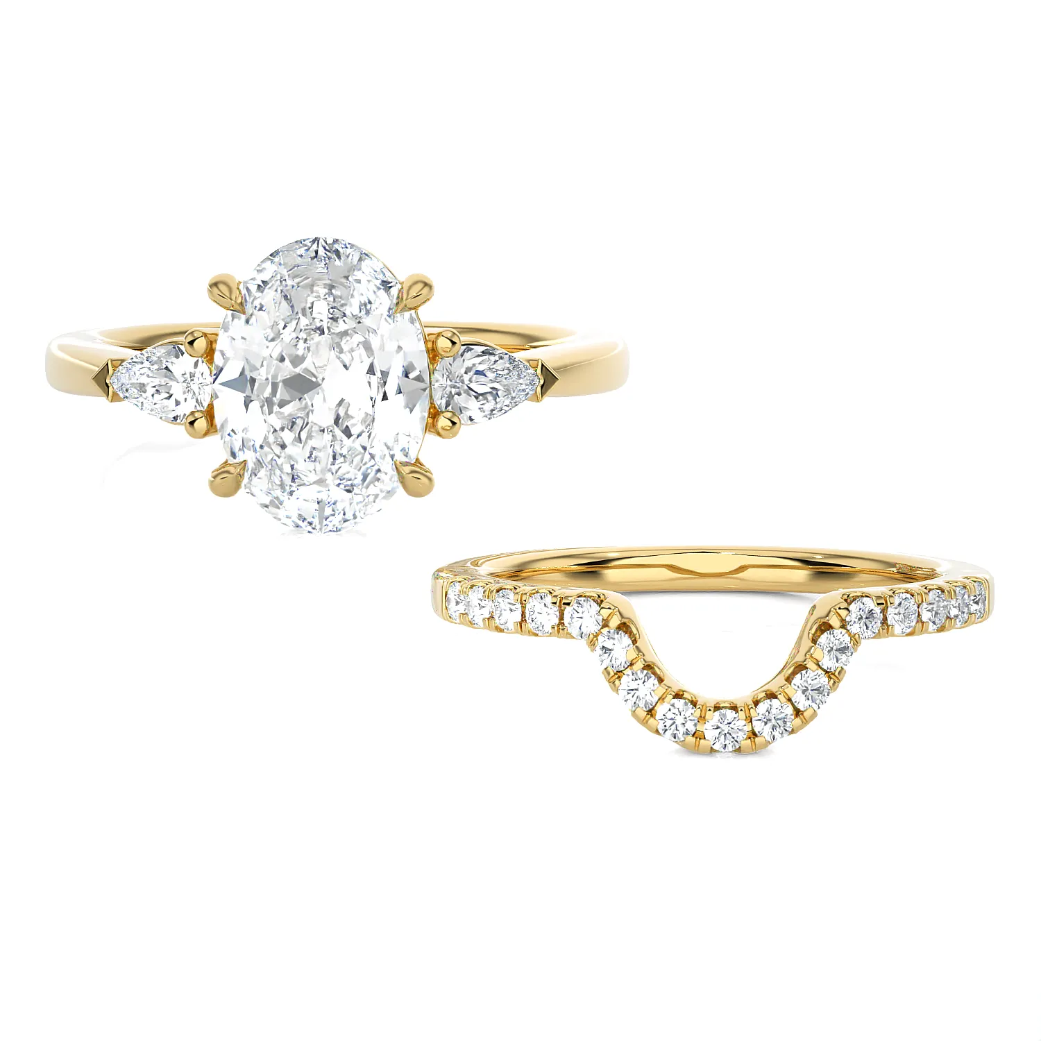 3 ctw Oval Three Stone Lab Grown Diamond Bridal Set Ring