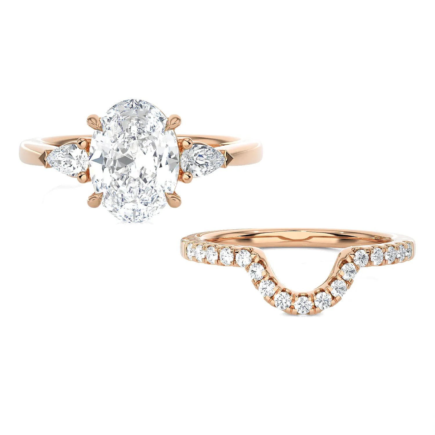 3 ctw Oval Three Stone Lab Grown Diamond Bridal Set Ring