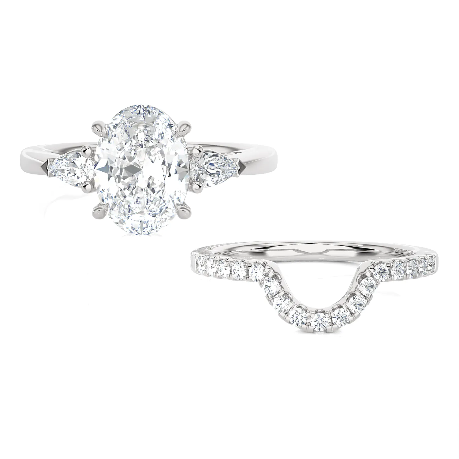 3 ctw Oval Three Stone Lab Grown Diamond Bridal Set Ring
