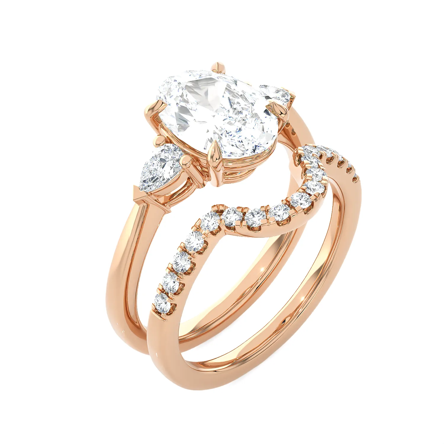 3 ctw Oval Three Stone Lab Grown Diamond Bridal Set Ring