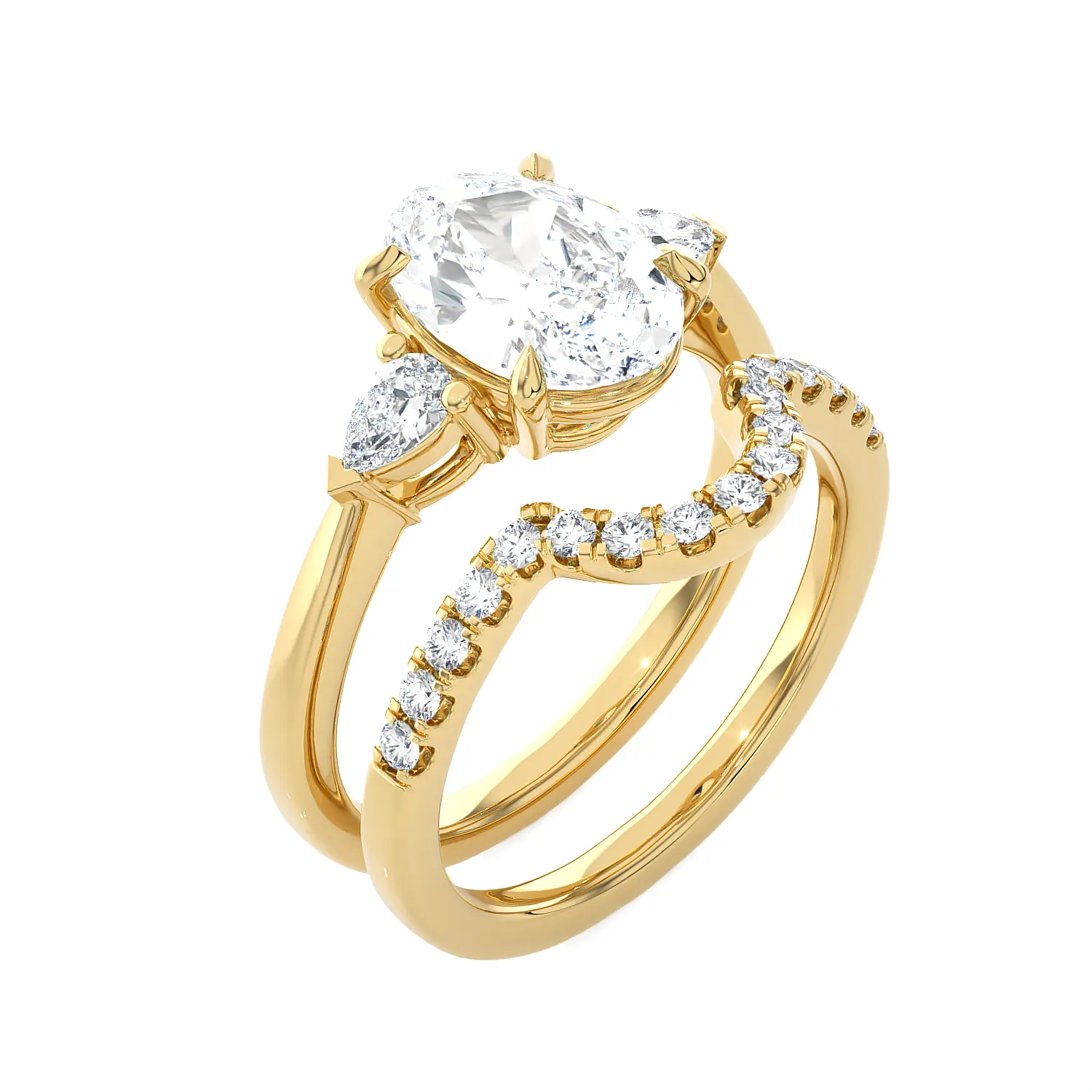 3 ctw Oval Three Stone Lab Grown Diamond Bridal Set Ring