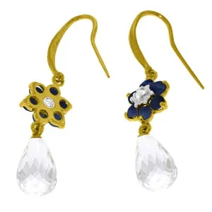 5.51 Carat 14K Solid Yellow Gold Hook Earrings Diamond, Sapphire White Topaz