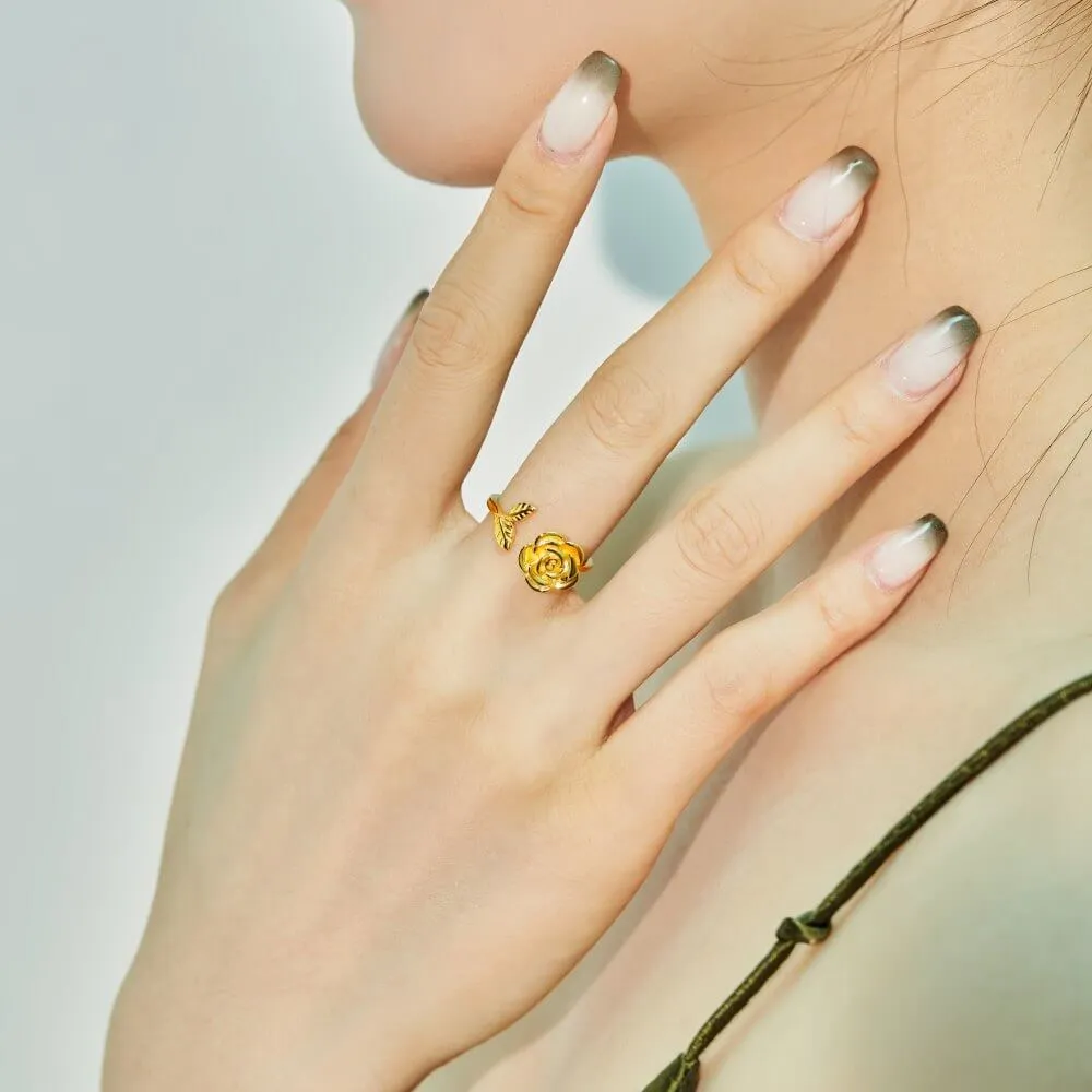 925 Silver Rose Flower And Leaves Toi et Moi Ring