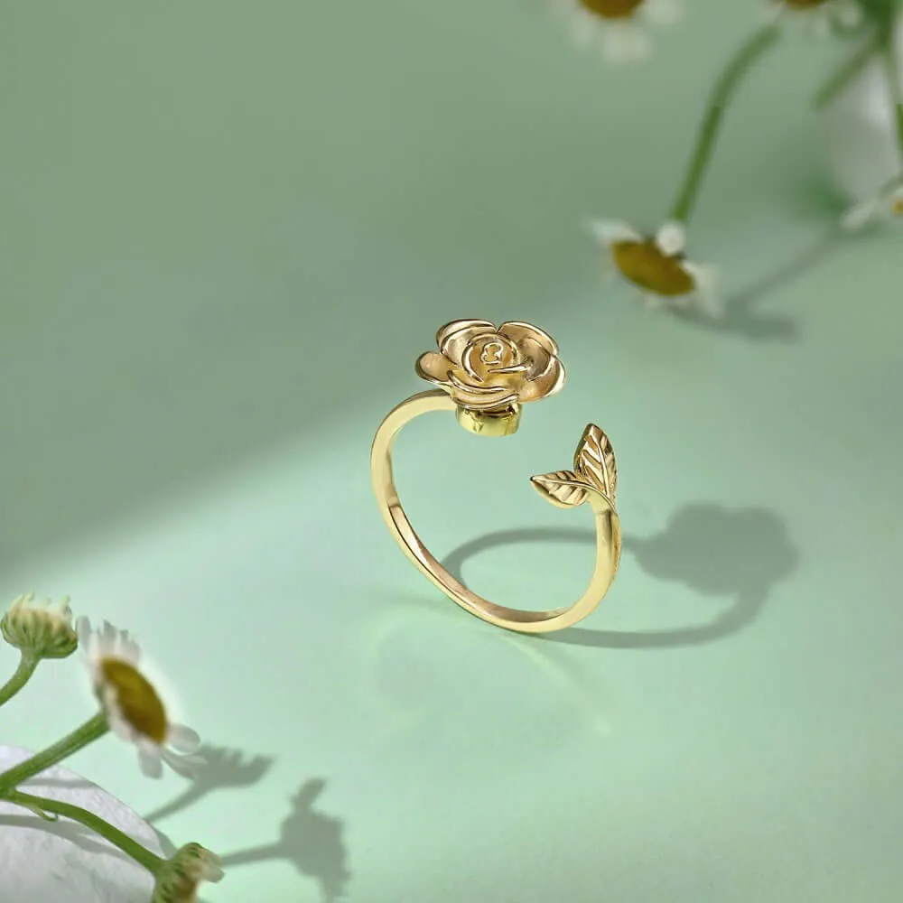 925 Silver Rose Flower And Leaves Toi et Moi Ring