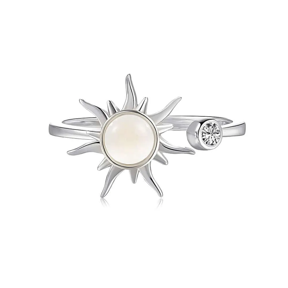 925 Silver Sun Rotatable CZ Diamond Toi et Moi Ring