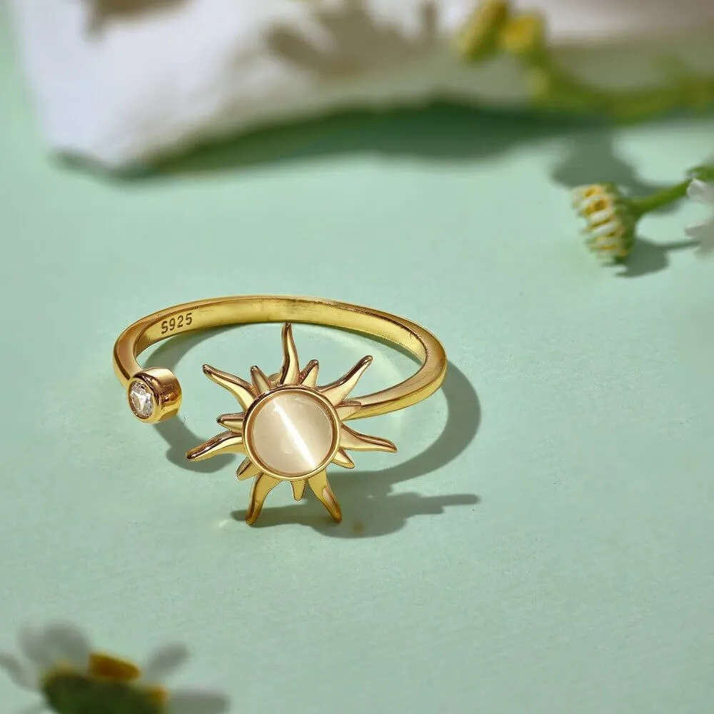 925 Silver Sun Rotatable CZ Diamond Toi et Moi Ring