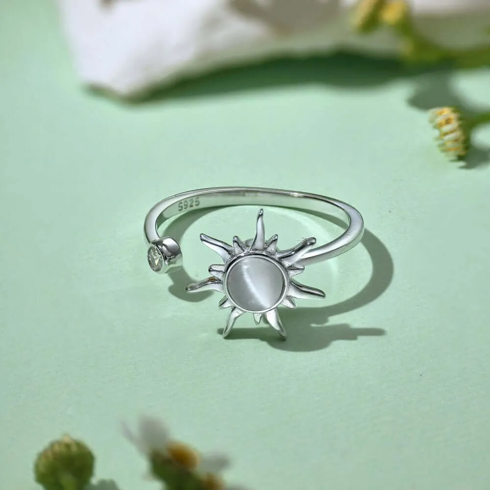 925 Silver Sun Rotatable CZ Diamond Toi et Moi Ring