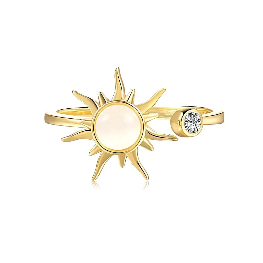 925 Silver Sun Rotatable CZ Diamond Toi et Moi Ring
