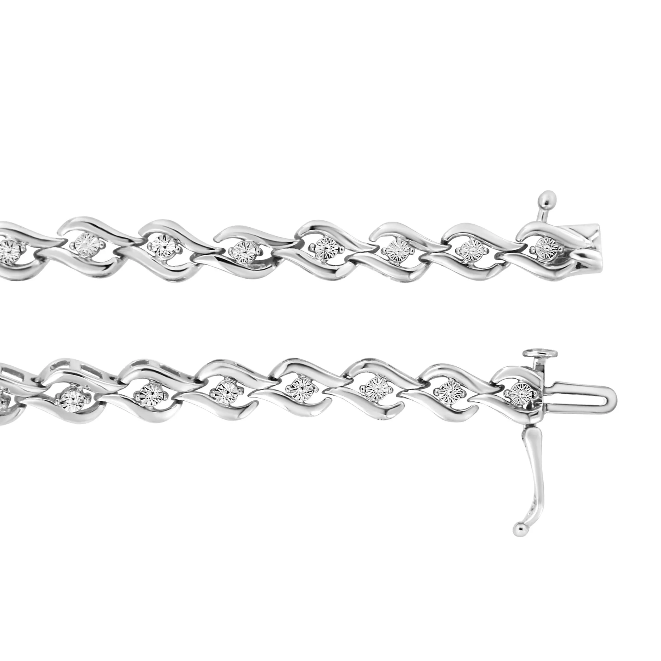 .925 Sterling Silver 1/10 Cttw Round-Cut Diamond Link Bracelet (I-J Color, I3 Promo Clarity) - 7.25"