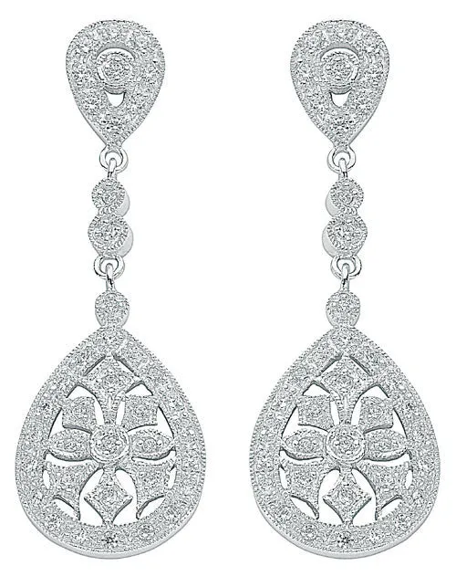 925 Sterling Silver CZ Chandelier Drop Earrings 8.2g