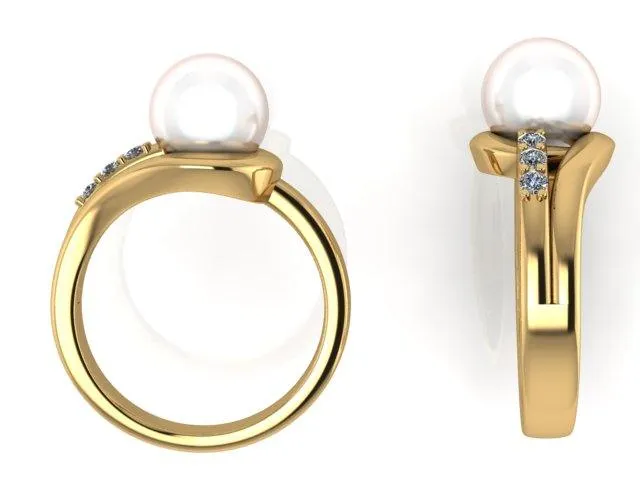 9mm Pearl and Diamond Ring Gold