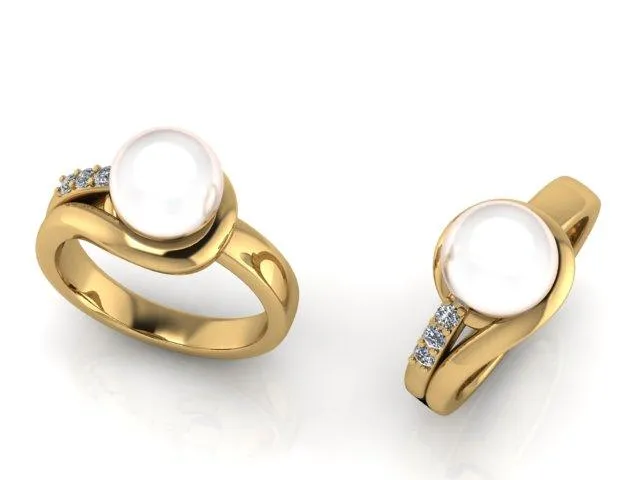 9mm Pearl and Diamond Ring Gold