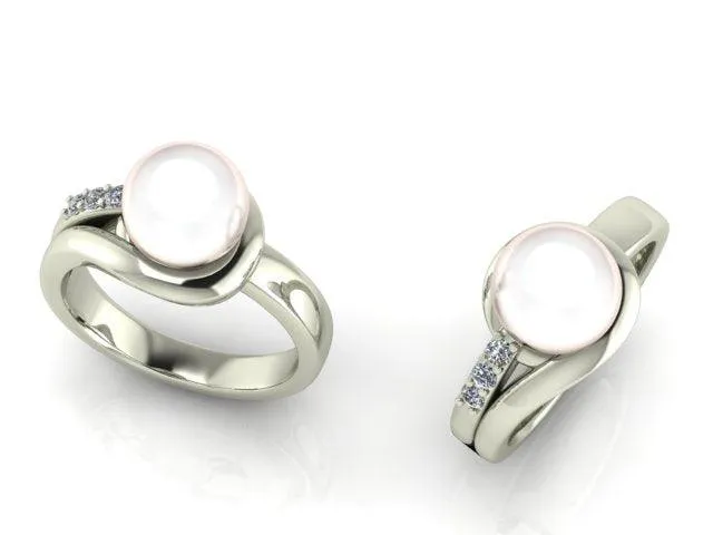9mm Pearl and Diamond Ring Gold