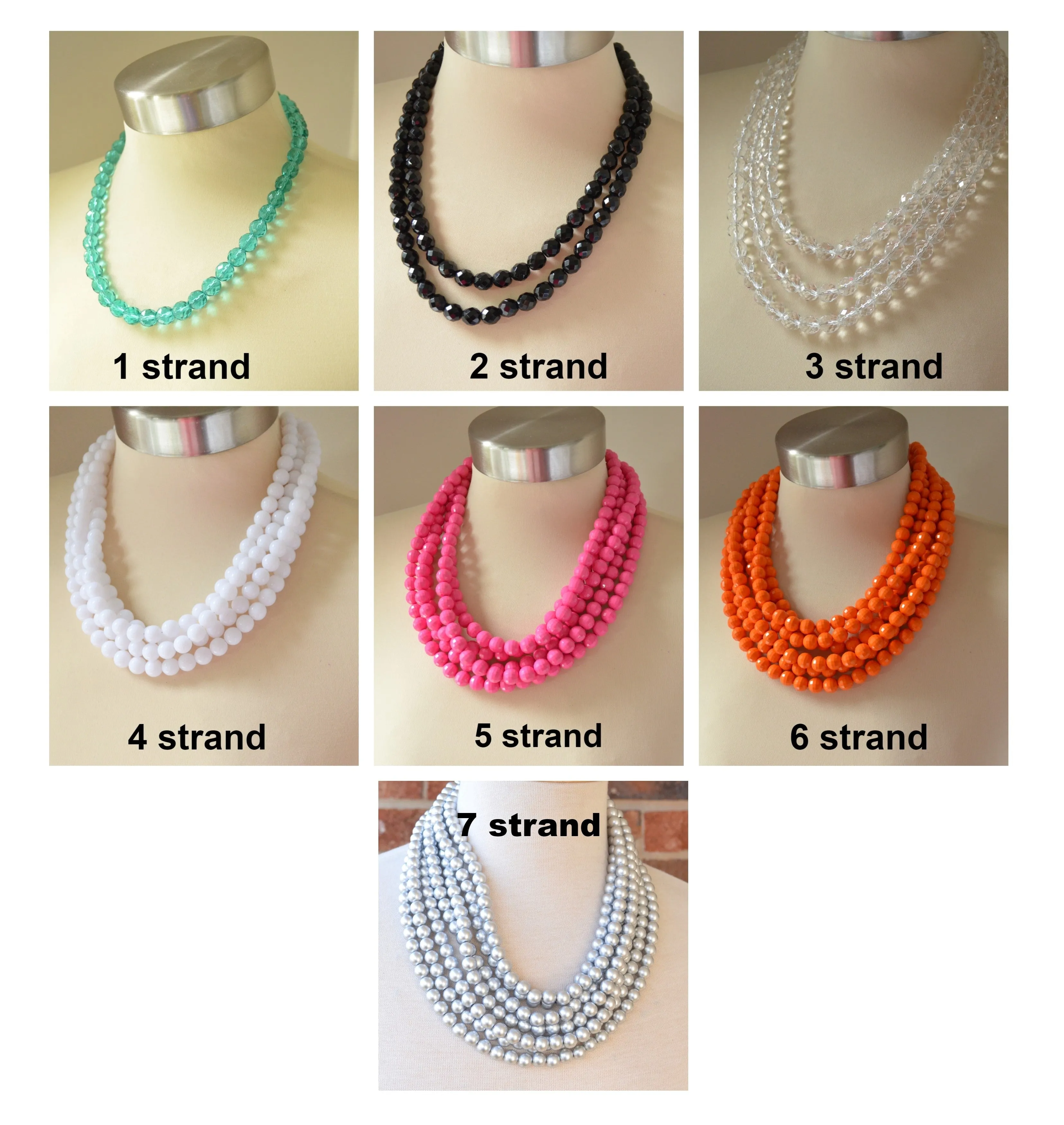 Aqua Blue Acrylic Lucite Bead Chunky Multi Strand Statement Necklace - Alana