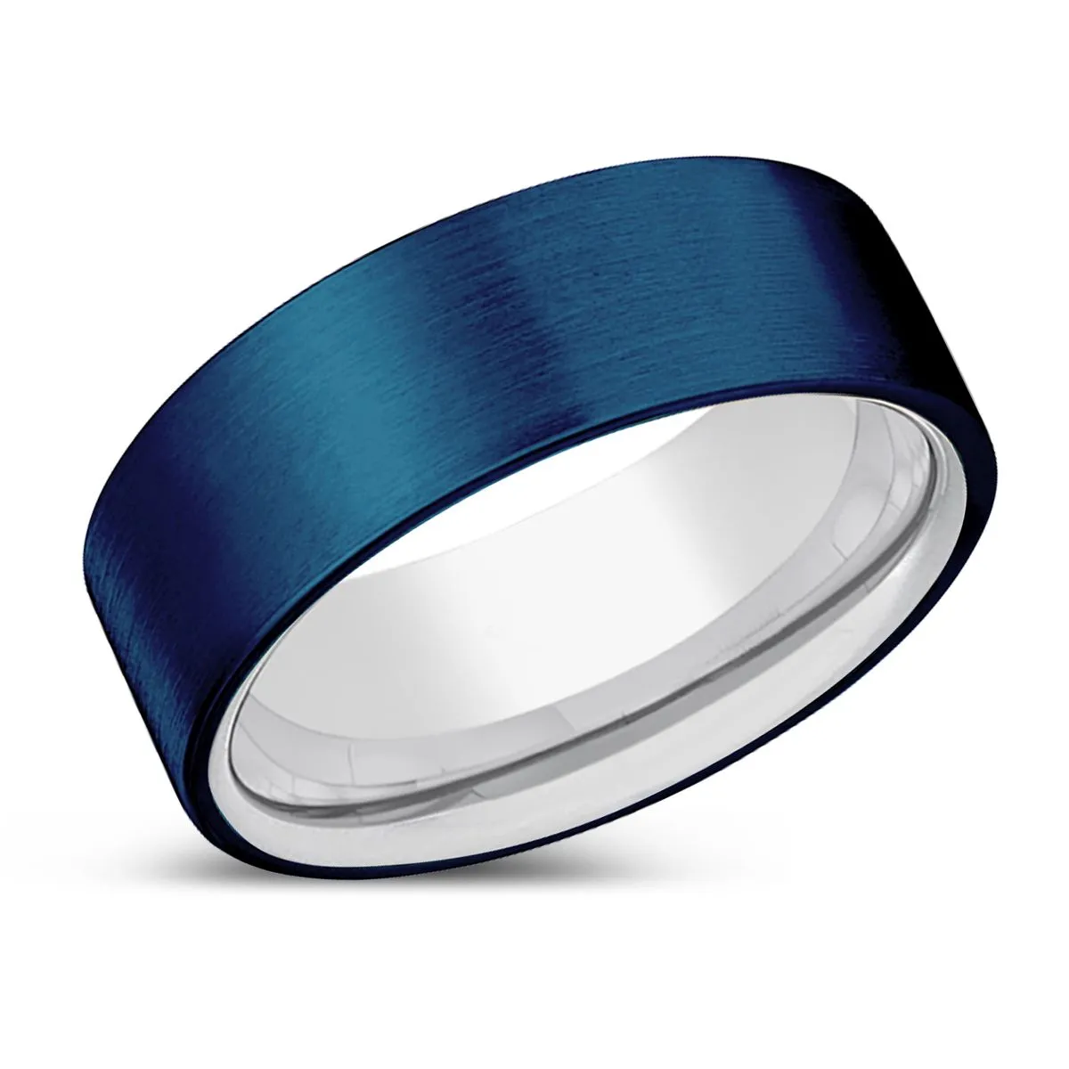 ASTRAL | Silver Ring, Blue Tungsten Ring, Brushed, Flat