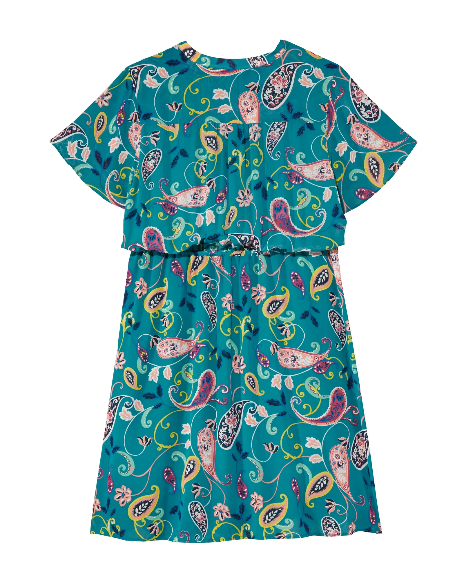 Bakersfield Short Flutter Sleeve Tie-Waist | Teal / Yellow