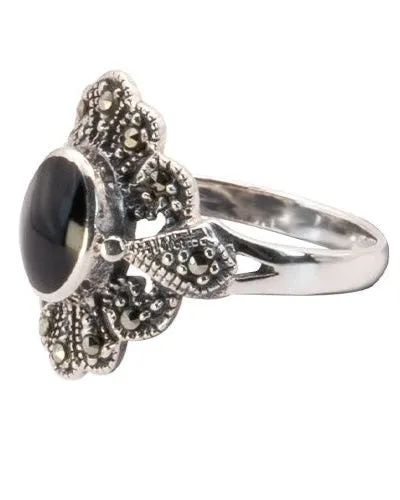 BLACK MARCASITE SILVER RING