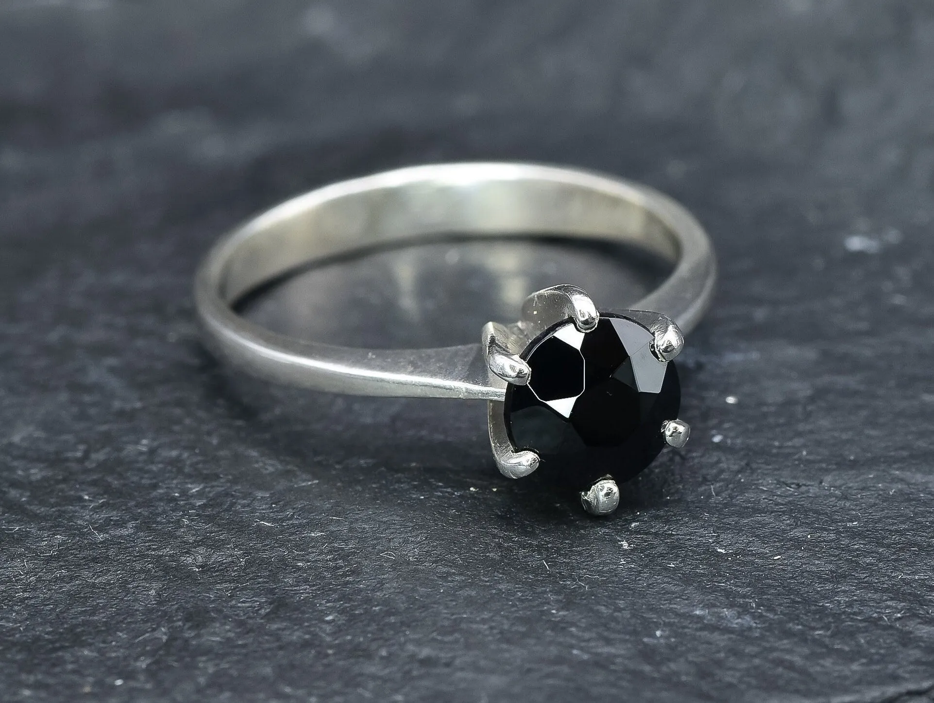 Black Solitaire Ring - Natural Onyx Ring, Dainty Gothic Ring