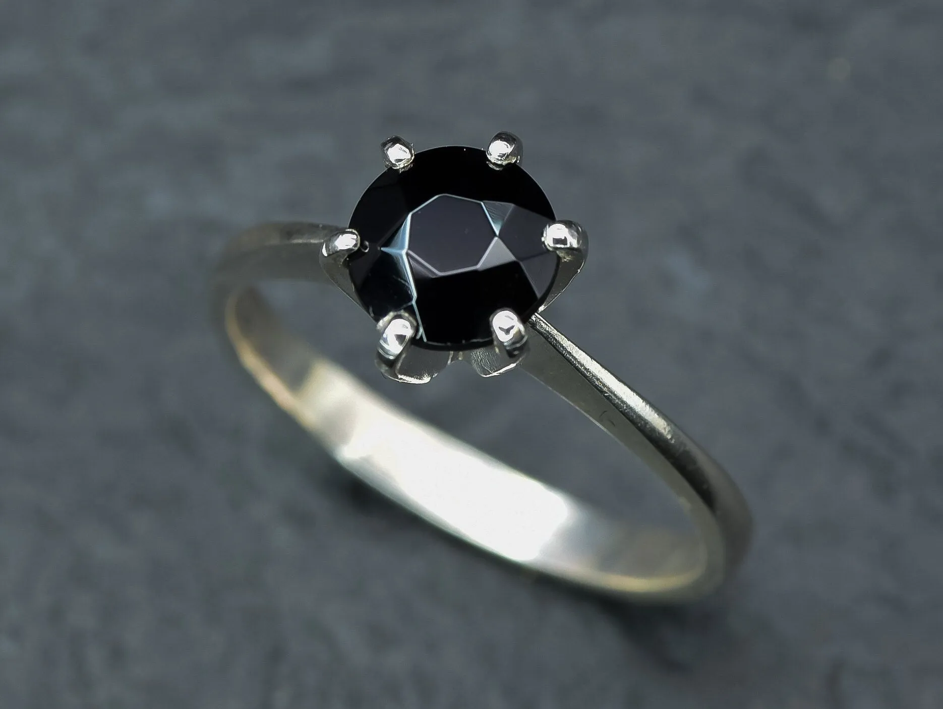 Black Solitaire Ring - Natural Onyx Ring, Dainty Gothic Ring