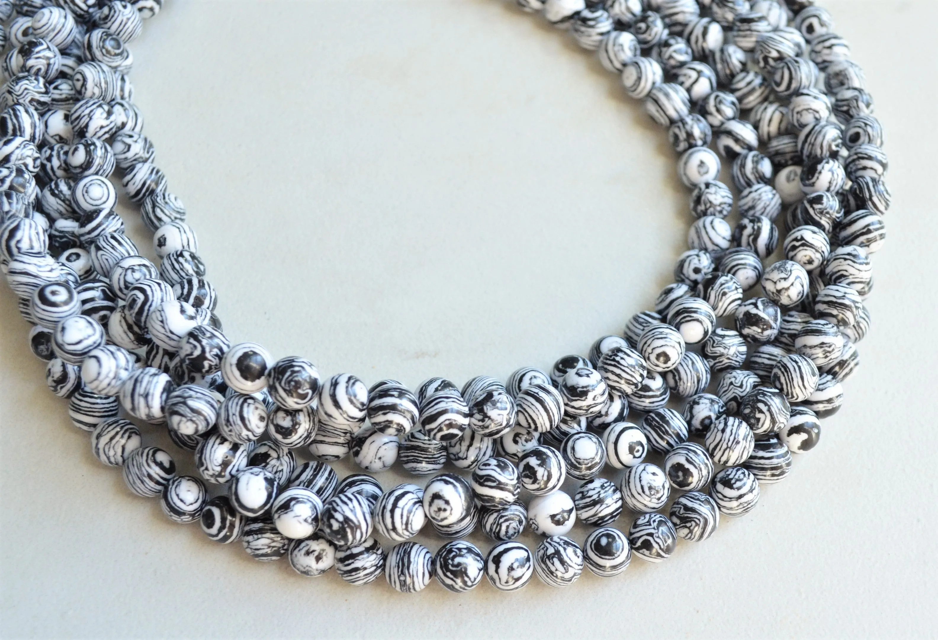 Black White Chunky Bead Animal Print Multi Strand Statement Necklace - Michelle