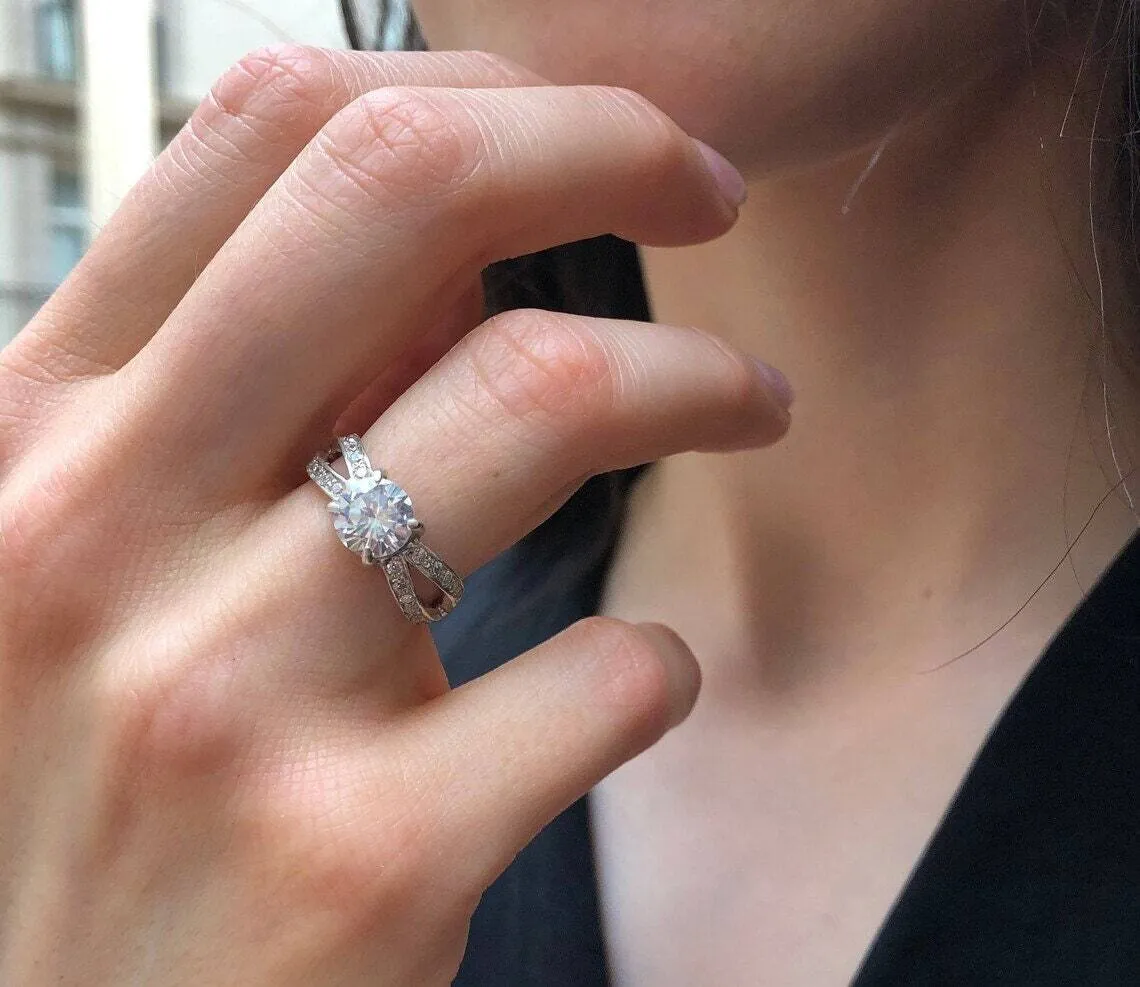 Blue Topaz Ring - Blue Diamond Ring -  Split Shank Ring